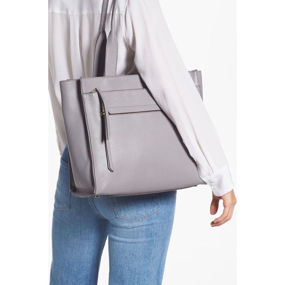 Nordstrom Pebbled Leather Tote Bag Grey